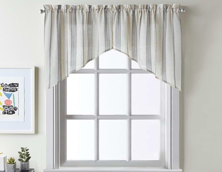 Sheer fabric window valance with center arch